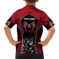 Personalized Billiards Eight Ball Family Matching Long Sleeve Bodycon Dress and Hawaiian Shirt with Red Wing Emblem and Black Gradient Bubble Pattern - Wonder Print Shop