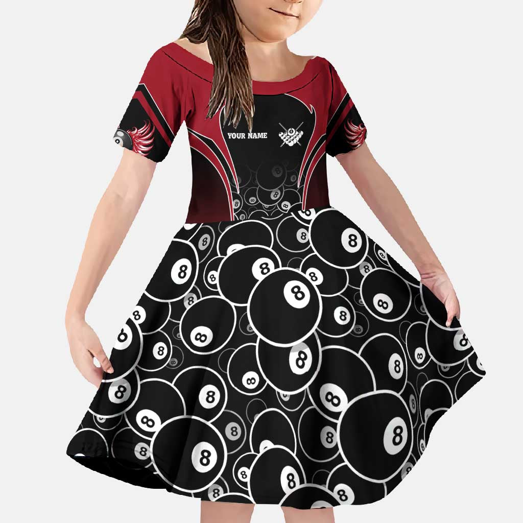 Personalized Billiards Eight Ball Family Matching Long Sleeve Bodycon Dress and Hawaiian Shirt with Red Wing Emblem and Black Gradient Bubble Pattern - Wonder Print Shop