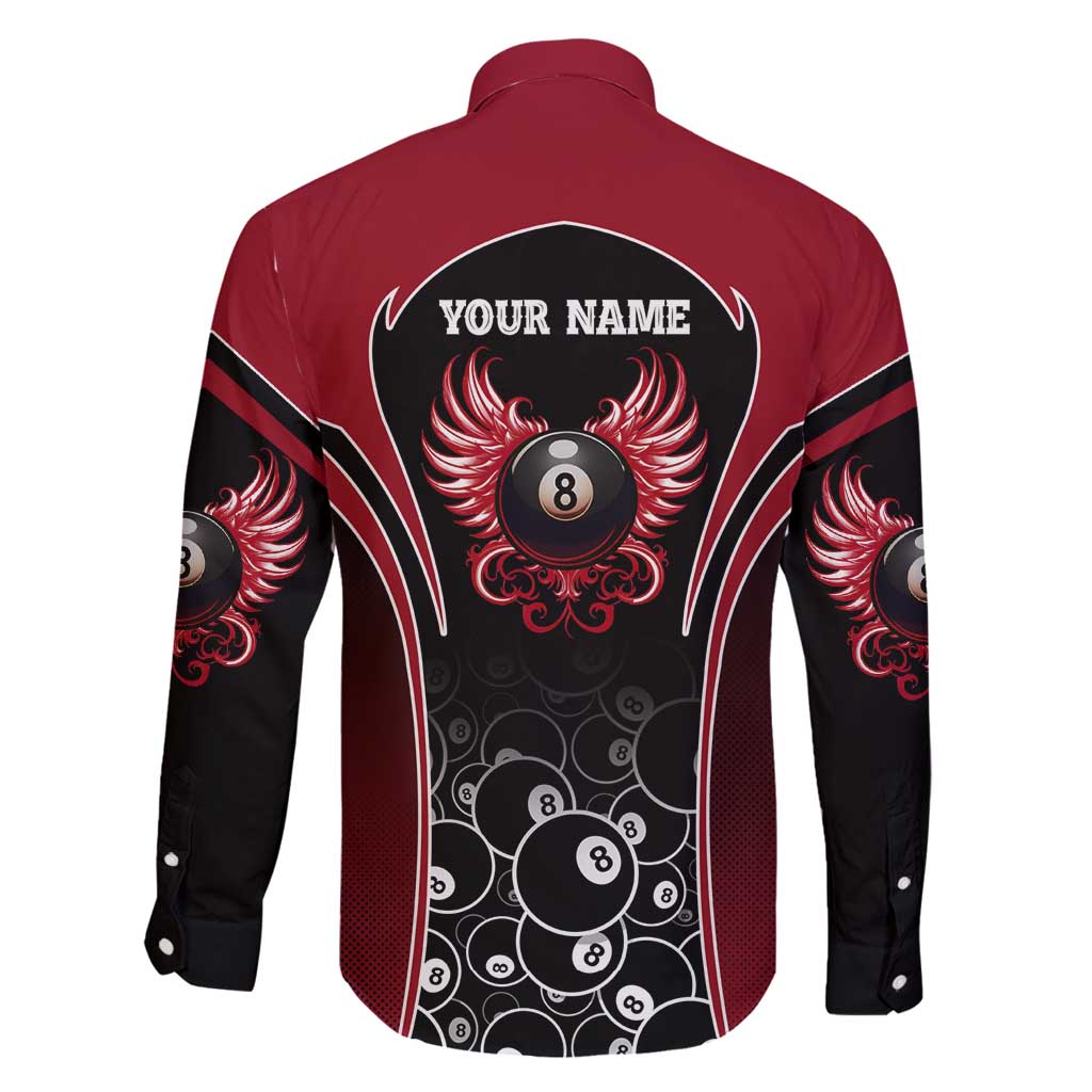 Personalized Billiards Eight Ball Family Matching Long Sleeve Bodycon Dress and Hawaiian Shirt with Red Wing Emblem and Black Gradient Bubble Pattern - Wonder Print Shop