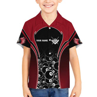 Personalized Billiards Eight Ball Family Matching Long Sleeve Bodycon Dress and Hawaiian Shirt with Red Wing Emblem and Black Gradient Bubble Pattern - Wonder Print Shop