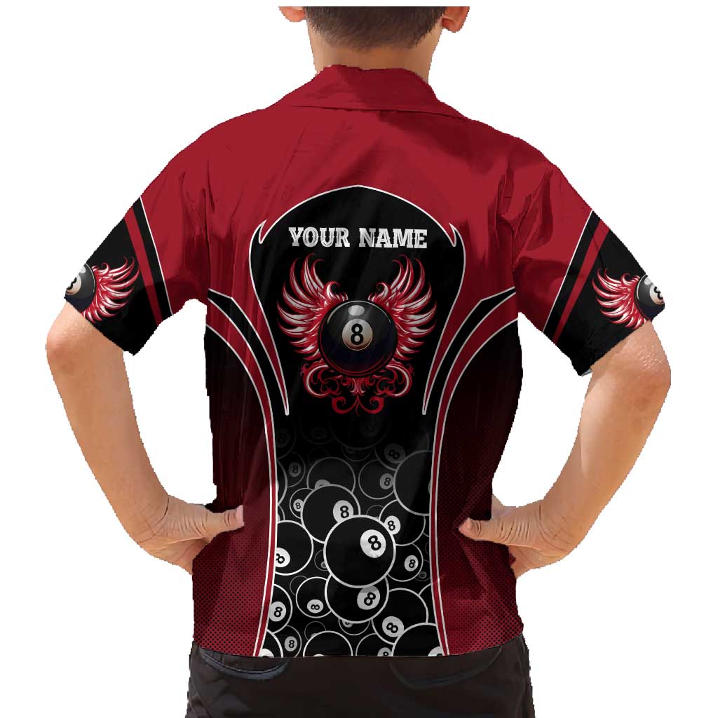Personalized Billiards Eight Ball Family Matching Mermaid Dress and Hawaiian Shirt with Red Wing Emblem and Black Gradient Bubble Pattern - Wonder Print Shop