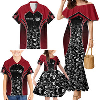 Personalized Billiards Eight Ball Family Matching Mermaid Dress and Hawaiian Shirt with Red Wing Emblem and Black Gradient Bubble Pattern - Wonder Print Shop