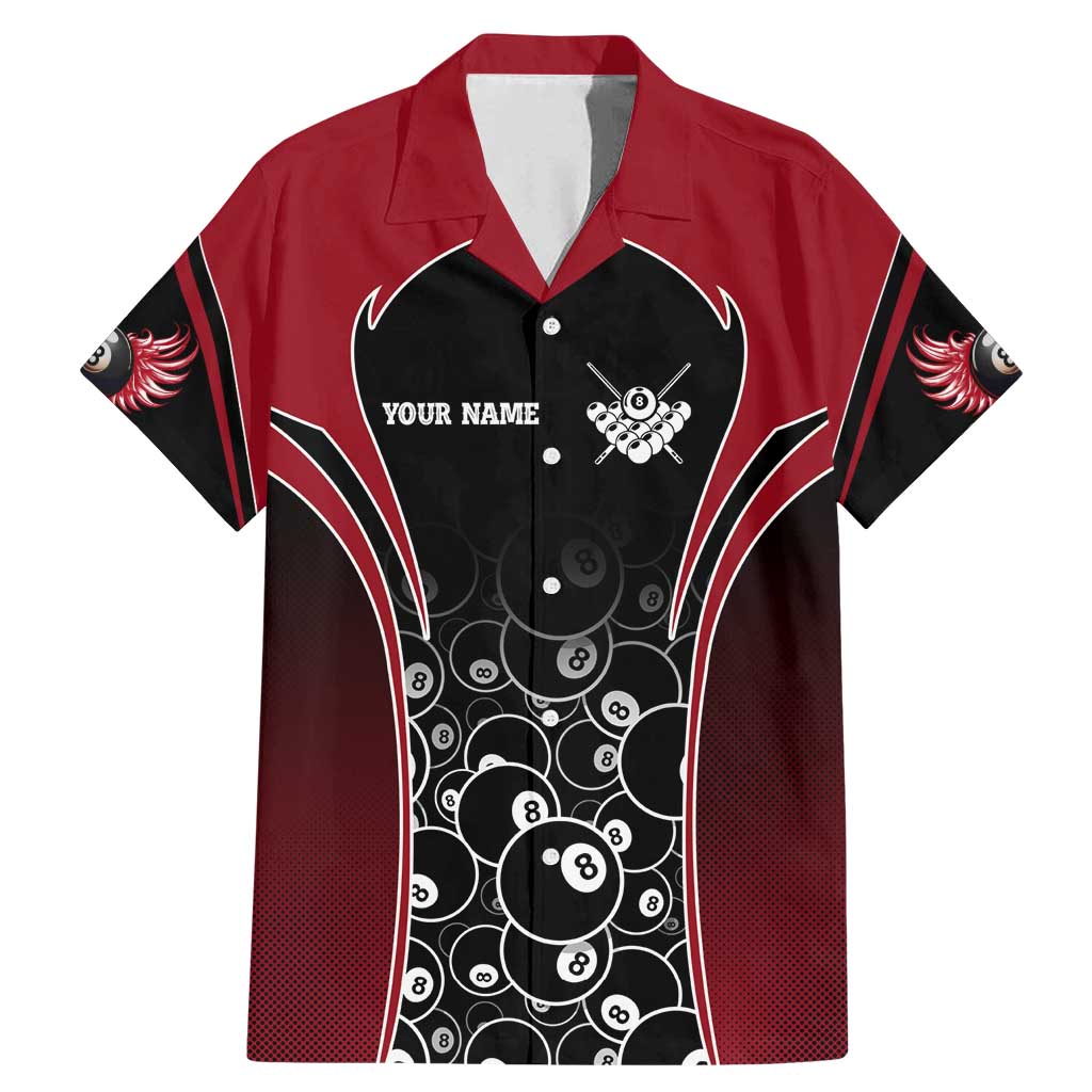 Personalized Billiards Eight Ball Family Matching Mermaid Dress and Hawaiian Shirt with Red Wing Emblem and Black Gradient Bubble Pattern - Wonder Print Shop