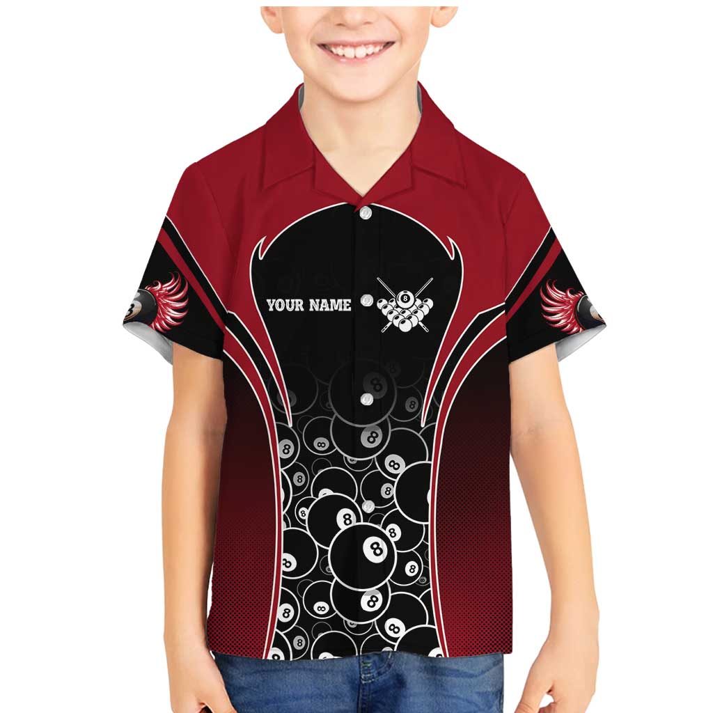 Personalized Billiards Eight Ball Family Matching Mermaid Dress and Hawaiian Shirt with Red Wing Emblem and Black Gradient Bubble Pattern - Wonder Print Shop