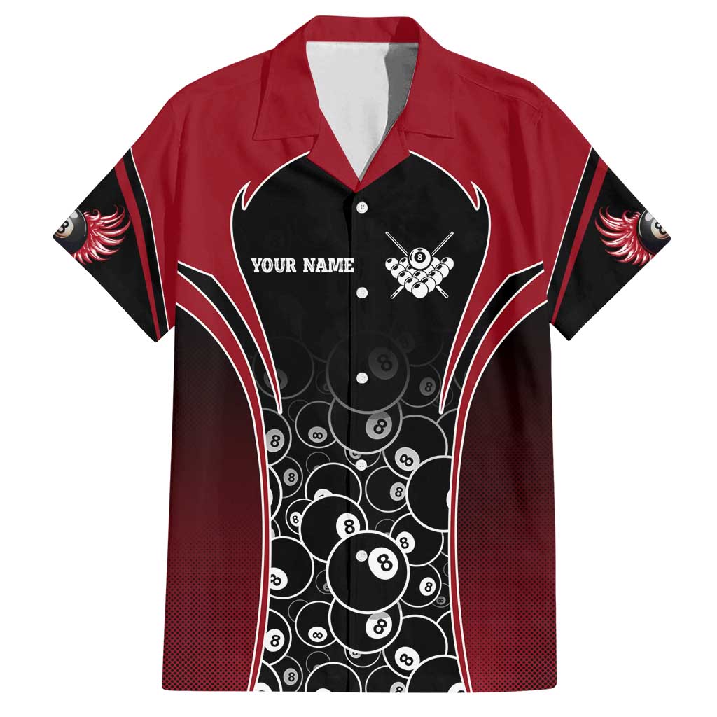 Personalized Billiards Eight Ball Family Matching Off Shoulder Maxi Dress and Hawaiian Shirt with Red Wing Emblem and Black Gradient Bubble Pattern - Wonder Print Shop