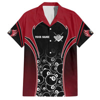 Personalized Billiards Eight Ball Family Matching Off Shoulder Maxi Dress and Hawaiian Shirt with Red Wing Emblem and Black Gradient Bubble Pattern - Wonder Print Shop
