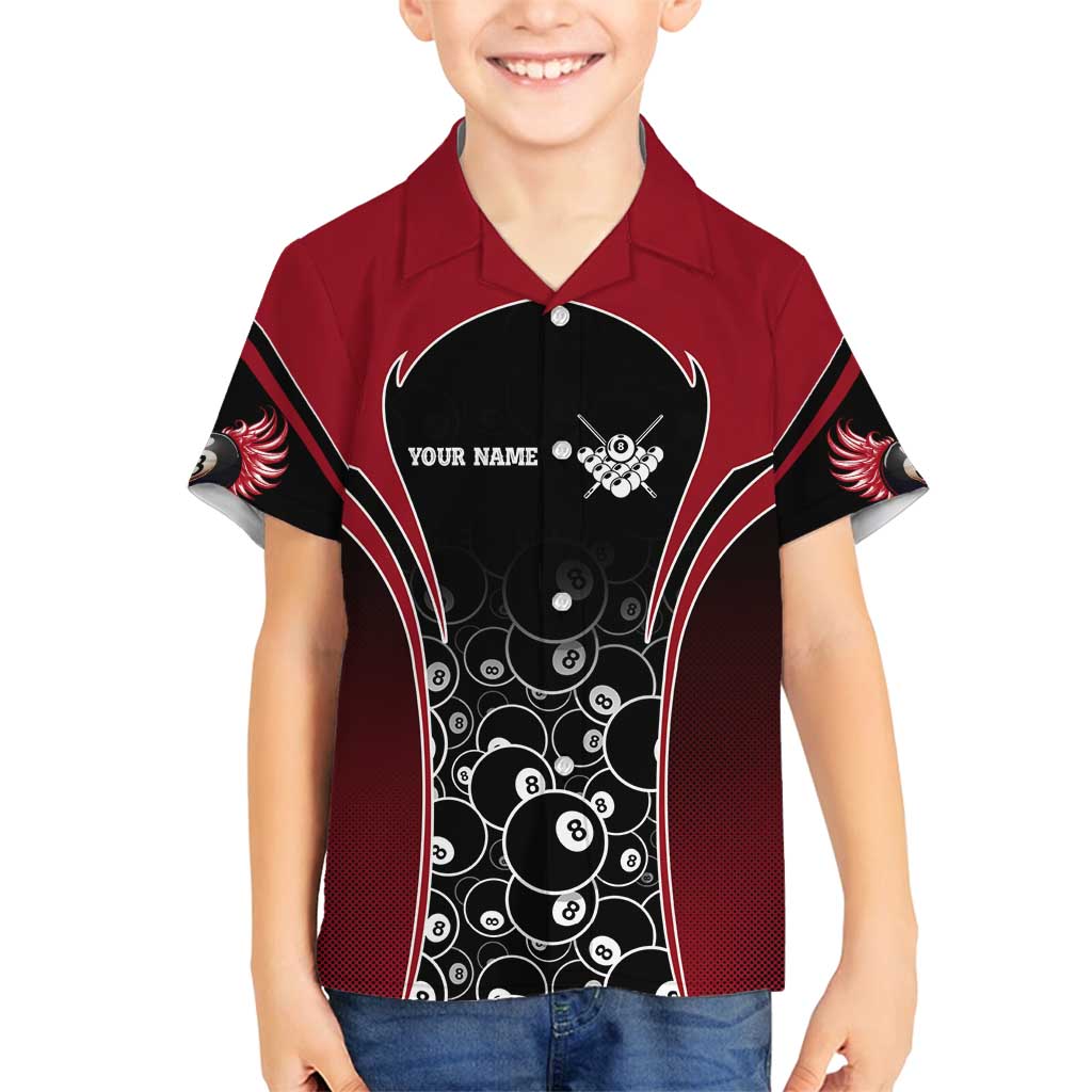 Personalized Billiards Eight Ball Family Matching Puletasi and Hawaiian Shirt with Red Wing Emblem and Black Gradient Bubble Pattern - Wonder Print Shop