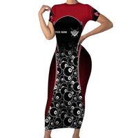 Personalized Billiards Eight Ball Family Matching Short Sleeve Bodycon Dress and Hawaiian Shirt with Red Wing Emblem and Black Gradient Bubble Pattern - Wonder Print Shop