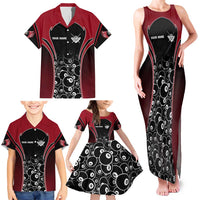 Personalized Billiards Eight Ball Family Matching Tank Maxi Dress and Hawaiian Shirt with Red Wing Emblem and Black Gradient Bubble Pattern - Wonder Print Shop