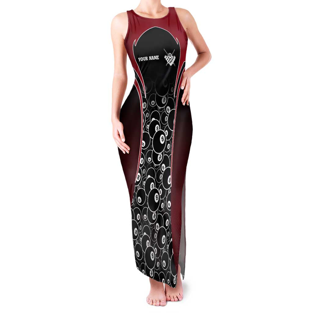 Personalized Billiards Eight Ball Family Matching Tank Maxi Dress and Hawaiian Shirt with Red Wing Emblem and Black Gradient Bubble Pattern - Wonder Print Shop