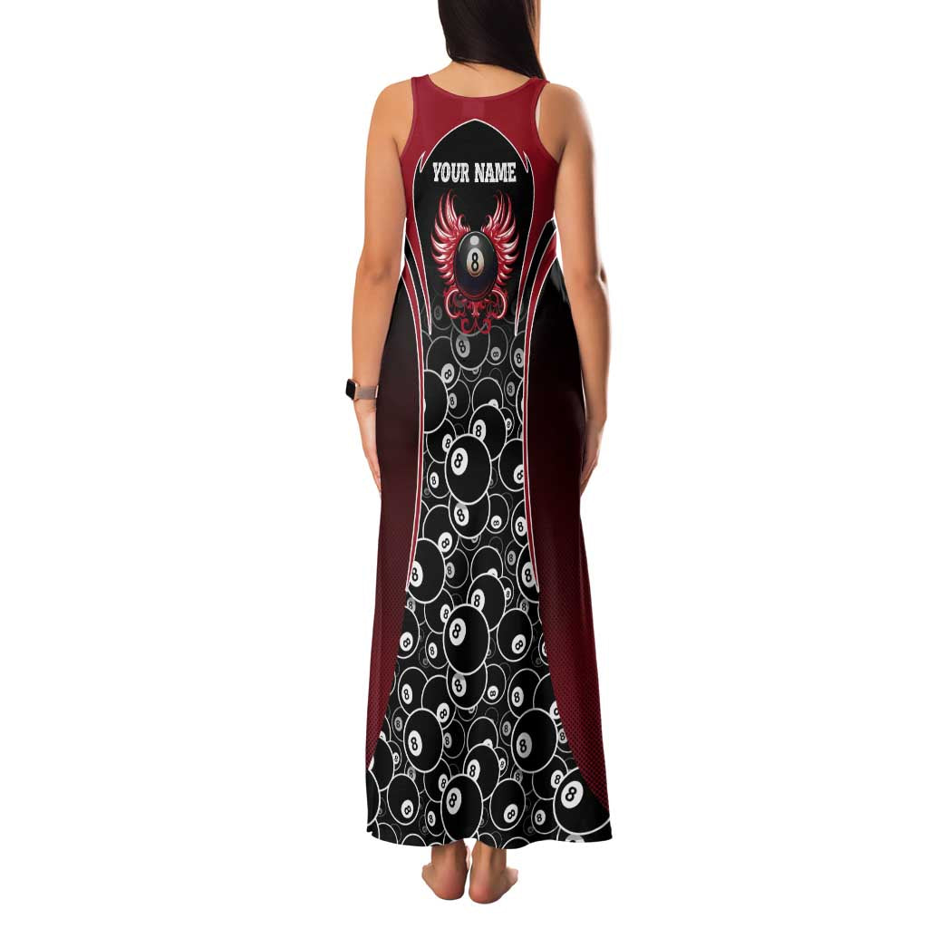 Personalized Billiards Eight Ball Family Matching Tank Maxi Dress and Hawaiian Shirt with Red Wing Emblem and Black Gradient Bubble Pattern - Wonder Print Shop