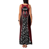 Personalized Billiards Eight Ball Family Matching Tank Maxi Dress and Hawaiian Shirt with Red Wing Emblem and Black Gradient Bubble Pattern - Wonder Print Shop