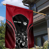 Personalized Billiards Eight Ball Garden Flag with Red Wing Emblem and Black Gradient Bubble Pattern - Wonder Print Shop