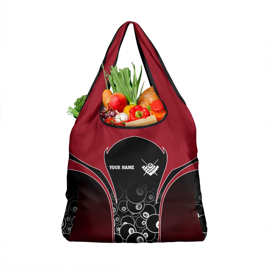 Personalized Billiards Eight Ball Grocery Bag with Red Wing Emblem and Black Gradient Bubble Pattern - Wonder Print Shop