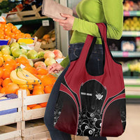 Personalized Billiards Eight Ball Grocery Bag with Red Wing Emblem and Black Gradient Bubble Pattern - Wonder Print Shop