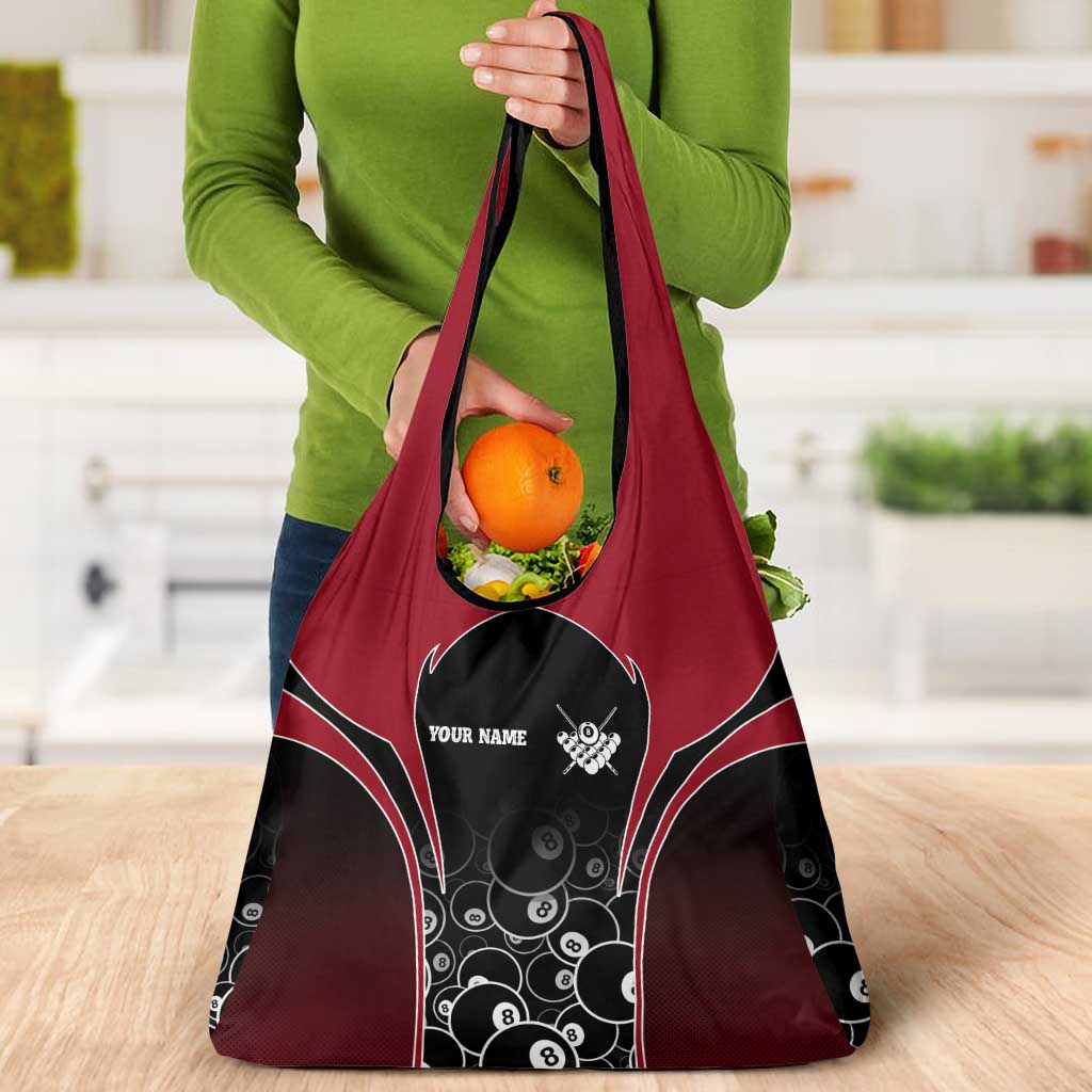 Personalized Billiards Eight Ball Grocery Bag with Red Wing Emblem and Black Gradient Bubble Pattern - Wonder Print Shop