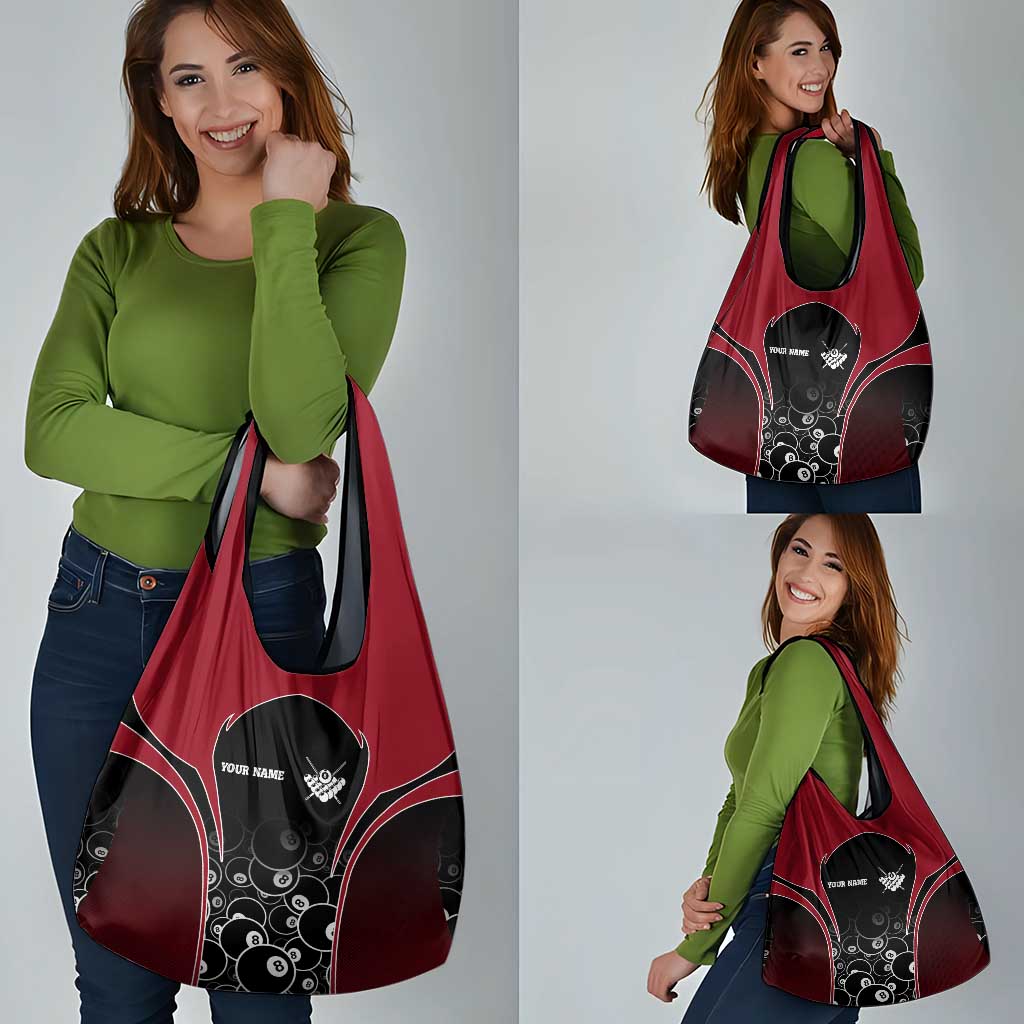 Personalized Billiards Eight Ball Grocery Bag with Red Wing Emblem and Black Gradient Bubble Pattern - Wonder Print Shop