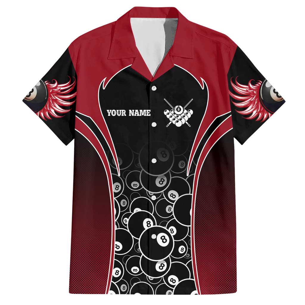 Personalized Billiards Eight Ball Hawaiian Shirt with Red Wing Emblem and Black Gradient Bubble Pattern - Wonder Print Shop