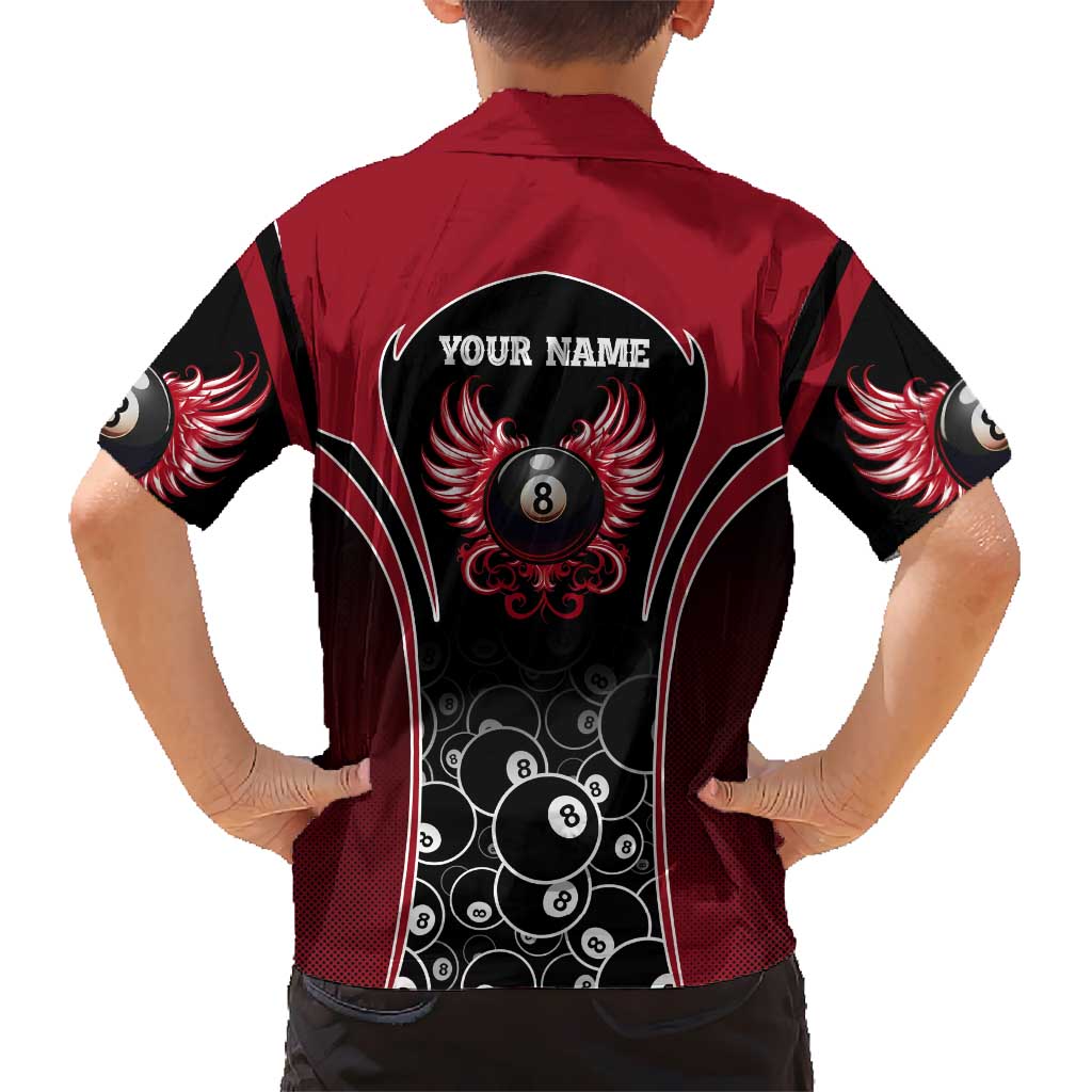 Personalized Billiards Eight Ball Hawaiian Shirt with Red Wing Emblem and Black Gradient Bubble Pattern - Wonder Print Shop