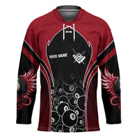 Personalized Billiards Eight Ball Hockey Jersey with Red Wing Emblem and Black Gradient Bubble Pattern - Wonder Print Shop