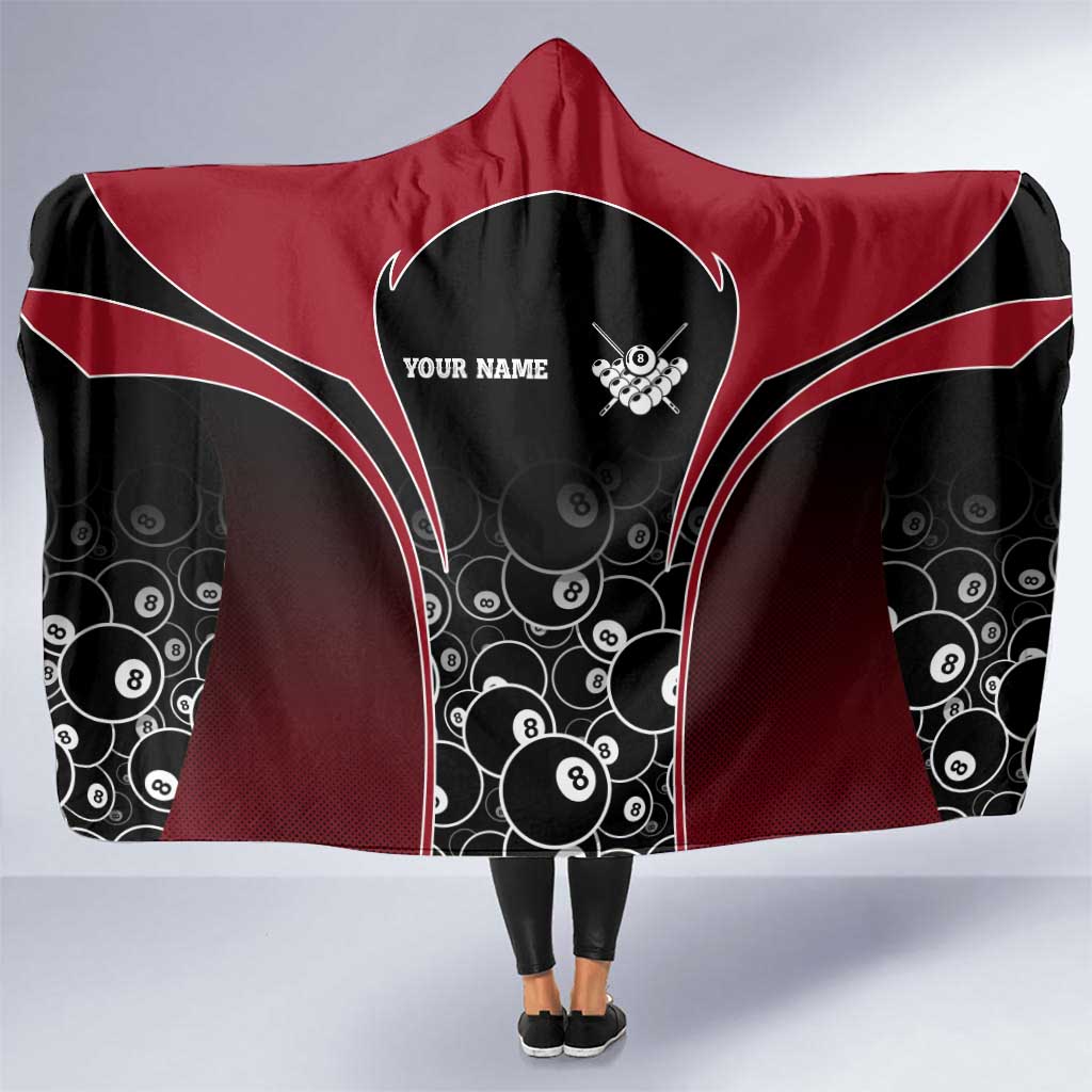Personalized Billiards Eight Ball Hooded Blanket with Red Wing Emblem and Black Gradient Bubble Pattern - Wonder Print Shop
