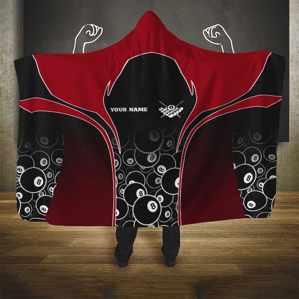 Personalized Billiards Eight Ball Hooded Blanket with Red Wing Emblem and Black Gradient Bubble Pattern - Wonder Print Shop