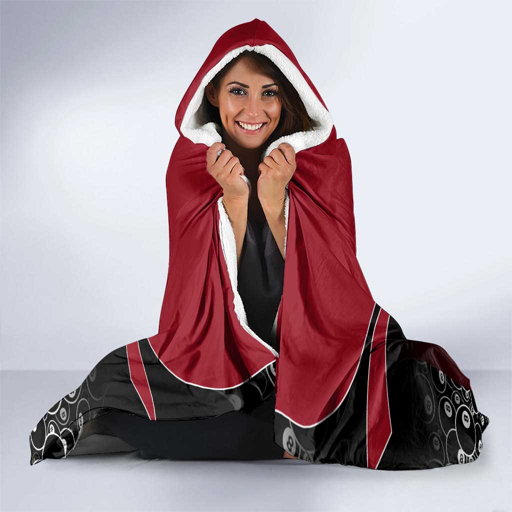 Personalized Billiards Eight Ball Hooded Blanket with Red Wing Emblem and Black Gradient Bubble Pattern - Wonder Print Shop