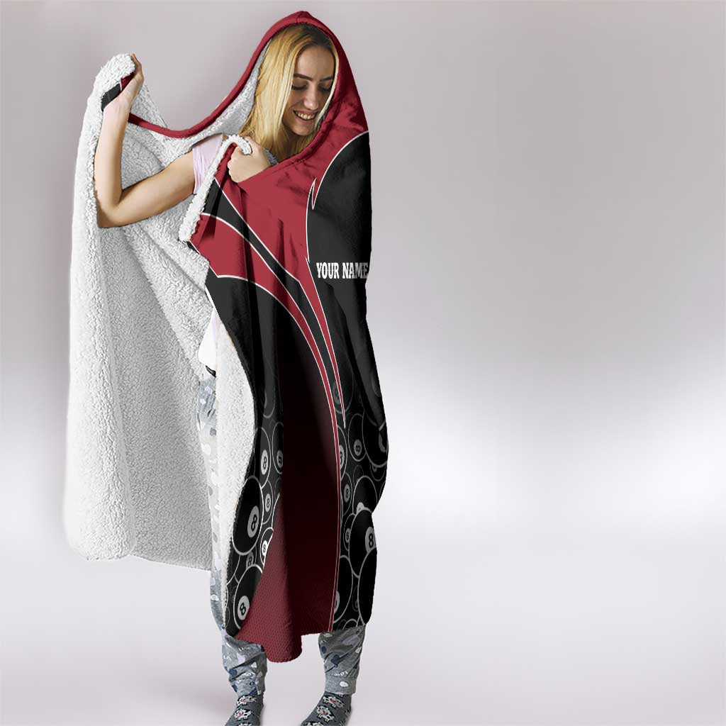 Personalized Billiards Eight Ball Hooded Blanket with Red Wing Emblem and Black Gradient Bubble Pattern - Wonder Print Shop