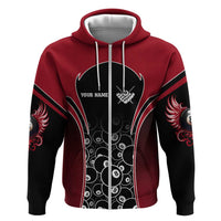 Personalized Billiards Eight Ball Hoodie with Red Wing Emblem and Black Gradient Bubble Pattern - Wonder Print Shop