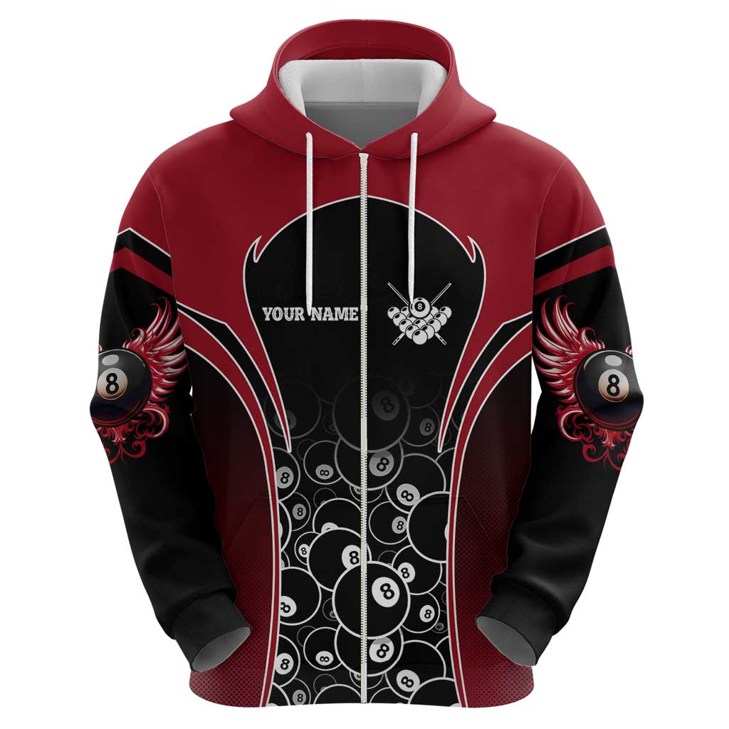 Personalized Billiards Eight Ball Hoodie with Red Wing Emblem and Black Gradient Bubble Pattern - Wonder Print Shop
