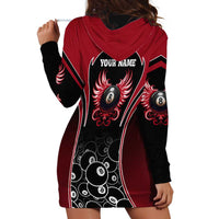 Personalized Billiards Eight Ball Hoodie Dress with Red Wing Emblem and Black Gradient Bubble Pattern - Wonder Print Shop