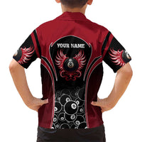 Personalized Billiards Eight Ball Kid Hawaiian Shirt with Red Wing Emblem and Black Gradient Bubble Pattern - Wonder Print Shop