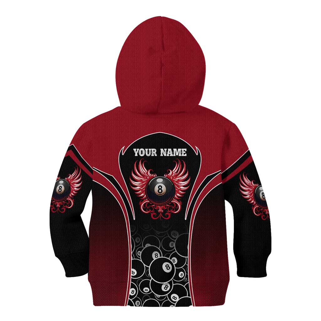 Personalized Billiards Eight Ball Kid Hoodie with Red Wing Emblem and Black Gradient Bubble Pattern - Wonder Print Shop