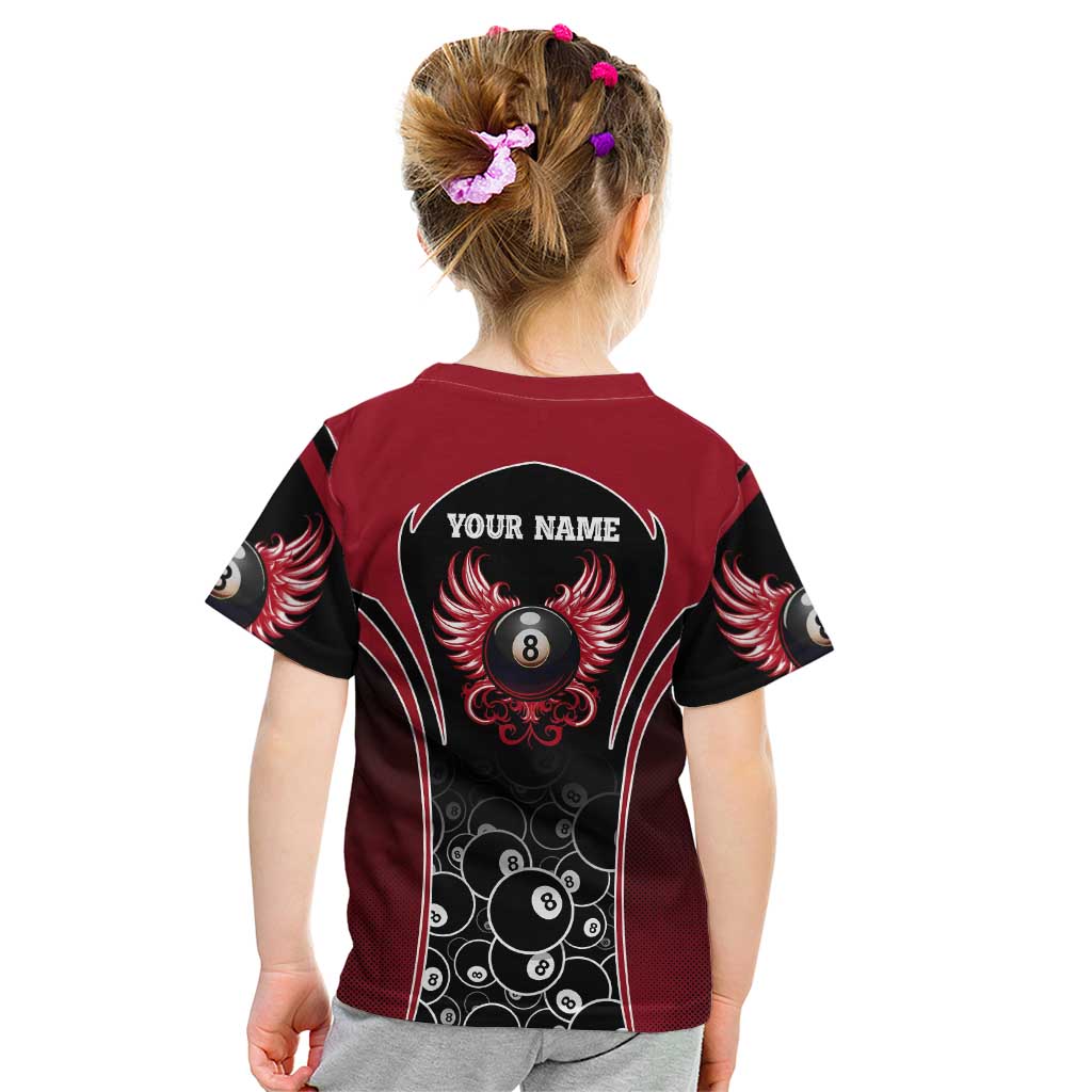 Personalized Billiards Eight Ball Kid T Shirt with Red Wing Emblem and Black Gradient Bubble Pattern - Wonder Print Shop