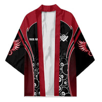Personalized Billiards Eight Ball Kimono with Red Wing Emblem and Black Gradient Bubble Pattern - Wonder Print Shop
