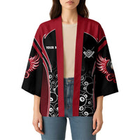 Personalized Billiards Eight Ball Kimono with Red Wing Emblem and Black Gradient Bubble Pattern - Wonder Print Shop