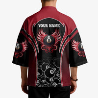 Personalized Billiards Eight Ball Kimono with Red Wing Emblem and Black Gradient Bubble Pattern - Wonder Print Shop
