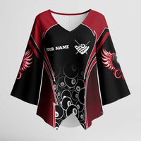 Personalized Billiards Eight Ball Kimono Sleeve Blouse with Red Wing Emblem and Black Gradient Bubble Pattern - Wonder Print Shop