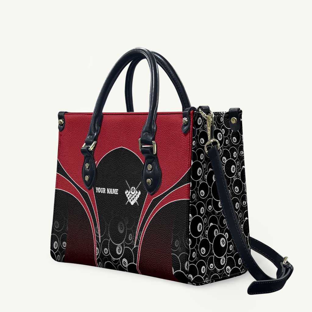 Personalized Billiards Eight Ball Leather Bag with Red Wing Emblem and Black Gradient Bubble Pattern - Wonder Print Shop