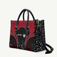 Personalized Billiards Eight Ball Leather Bag with Red Wing Emblem and Black Gradient Bubble Pattern - Wonder Print Shop