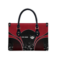 Personalized Billiards Eight Ball Leather Bag with Red Wing Emblem and Black Gradient Bubble Pattern - Wonder Print Shop