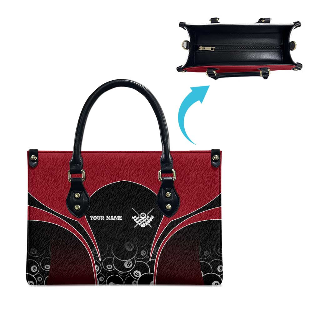 Personalized Billiards Eight Ball Leather Bag with Red Wing Emblem and Black Gradient Bubble Pattern - Wonder Print Shop