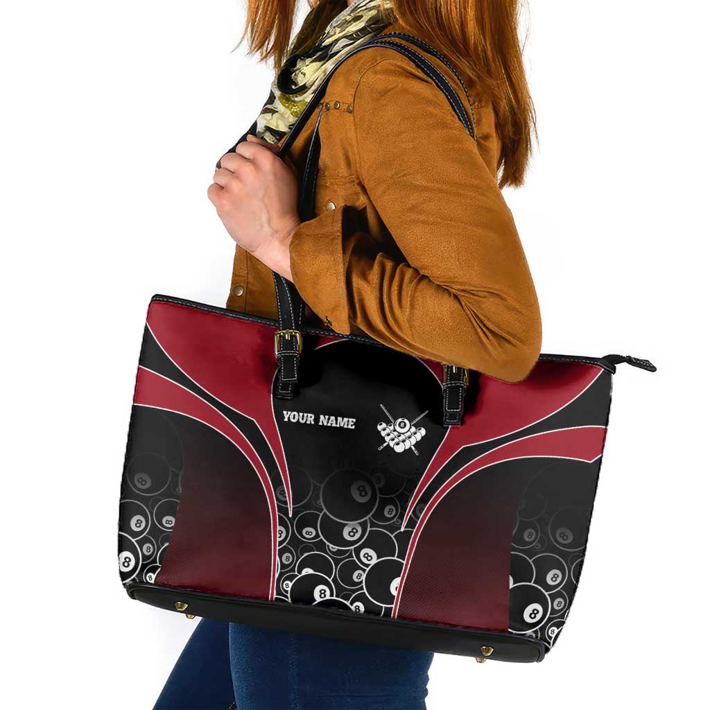 Personalized Billiards Eight Ball Leather Tote Bag with Red Wing Emblem and Black Gradient Bubble Pattern - Wonder Print Shop