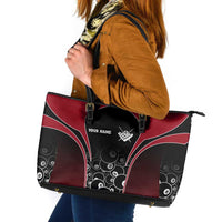 Personalized Billiards Eight Ball Leather Tote Bag with Red Wing Emblem and Black Gradient Bubble Pattern - Wonder Print Shop