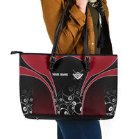 Personalized Billiards Eight Ball Leather Tote Bag with Red Wing Emblem and Black Gradient Bubble Pattern - Wonder Print Shop