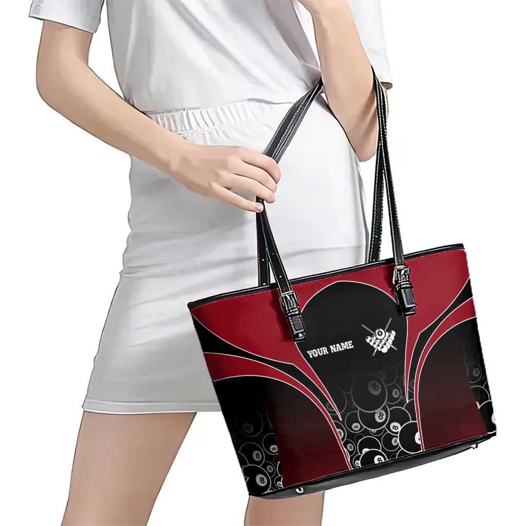 Personalized Billiards Eight Ball Leather Tote Bag with Red Wing Emblem and Black Gradient Bubble Pattern - Wonder Print Shop