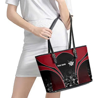 Personalized Billiards Eight Ball Leather Tote Bag with Red Wing Emblem and Black Gradient Bubble Pattern - Wonder Print Shop