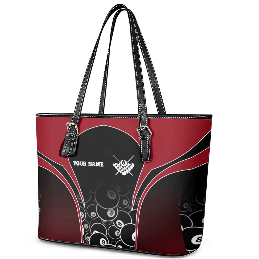 Personalized Billiards Eight Ball Leather Tote Bag with Red Wing Emblem and Black Gradient Bubble Pattern - Wonder Print Shop