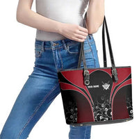 Personalized Billiards Eight Ball Leather Tote Bag with Red Wing Emblem and Black Gradient Bubble Pattern - Wonder Print Shop