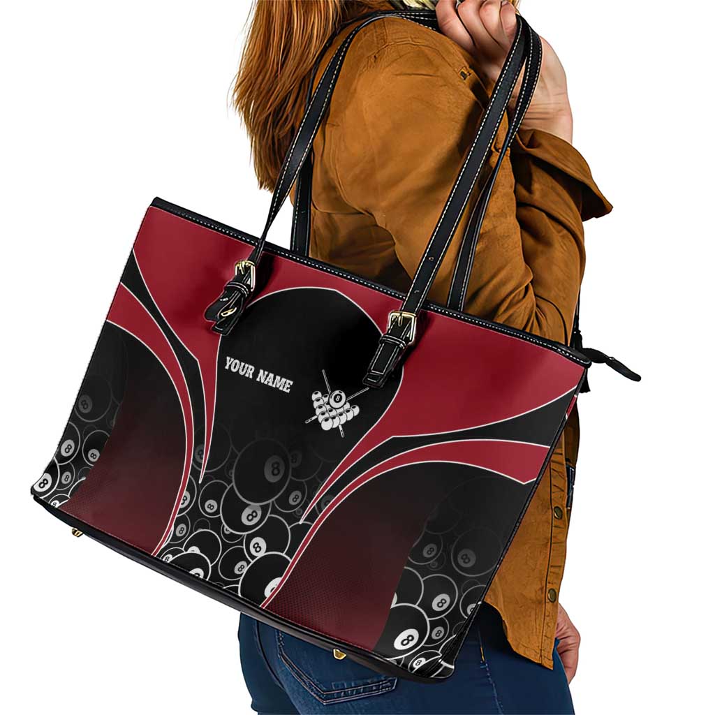 Personalized Billiards Eight Ball Leather Tote Bag with Red Wing Emblem and Black Gradient Bubble Pattern - Wonder Print Shop